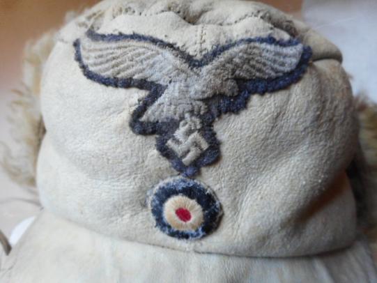 WW2 LUFTWAFFE WINTER EASTERN FRONT SUEDE & FUR LINED CAP HAT