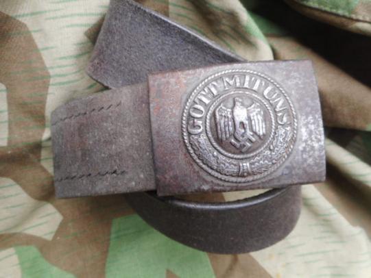 WW2 GERMAN ARMY WH HEER em nco LEATHER COMBAT BELT & BUCKLE matching pair