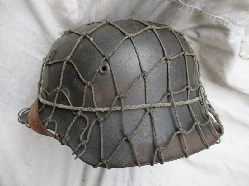 WW2 GERMAN LUFTWAFFE former single decal removed M42 HELMENT WITH CAMO NET