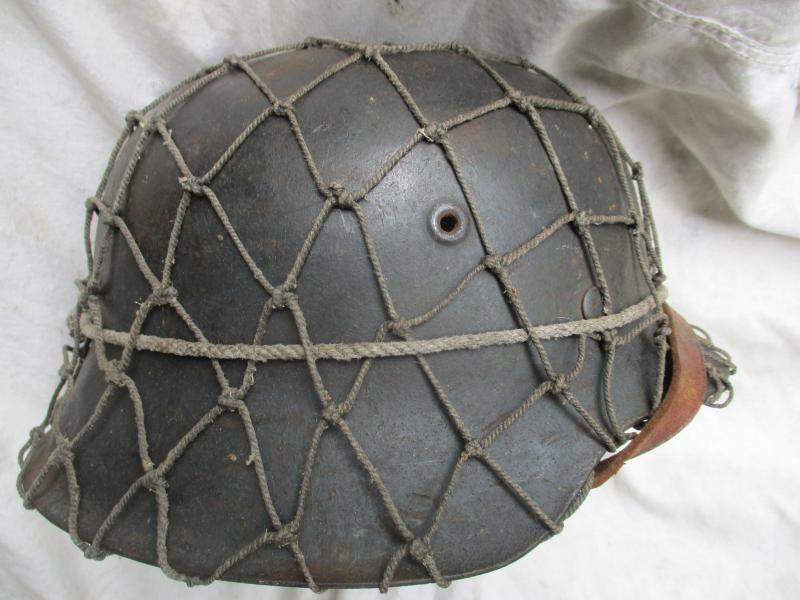 WW2 GERMAN LUFTWAFFE former single decal removed M42 HELMENT WITH CAMO NET extra pictures