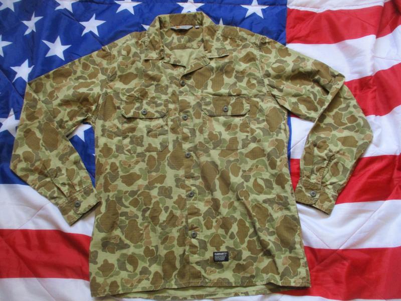 CARHARTT wip US ARMY VIETNAM WAR duck hunter WW2 FROG SKIN camo shirt LARGE