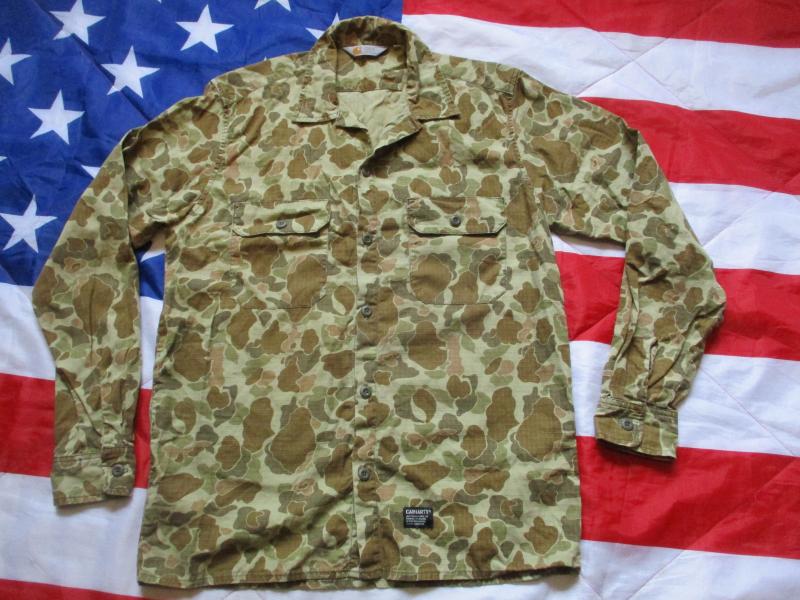 CARHARTT wip US ARMY VIETNAM WAR duck hunter WW2 FROG SKIN camo shirt LARGE