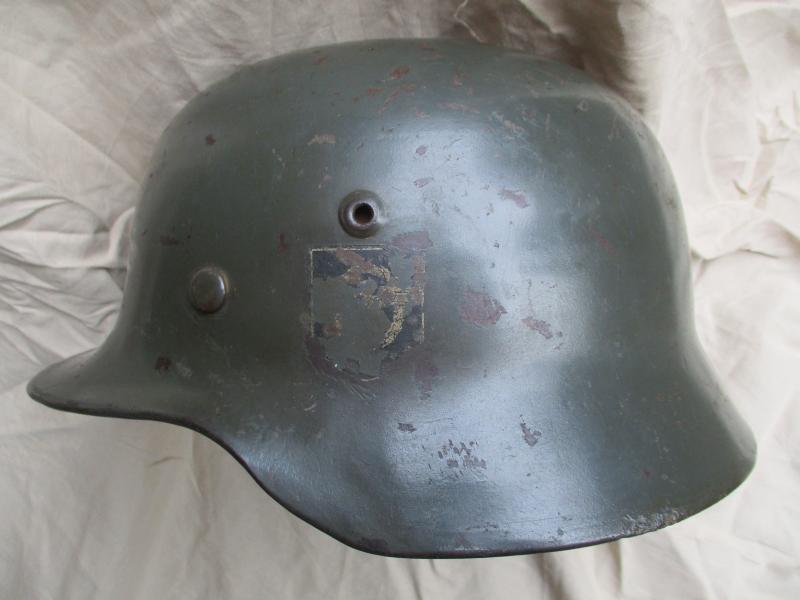 WW2 GERMAN m40 apple green DOUBLE DECAL POLICE STEEL COMBAT HELMET SE66 / 0086