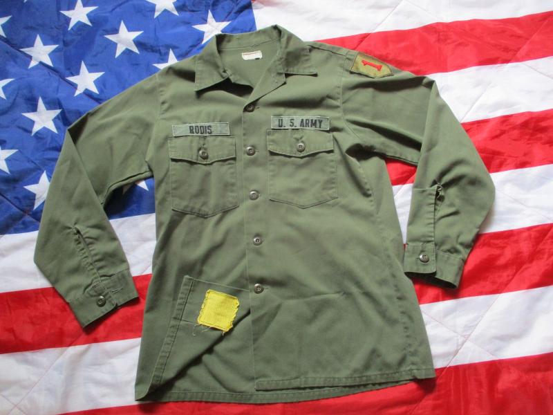 ORIGINAL 1976 US ARMY 1st INFANTRY DIVISION OG 507 UTILITY SHIRT Vietnam war MEDIUM