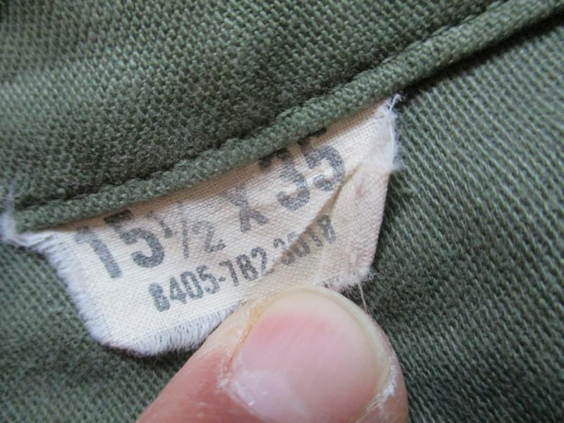 ORIGINAL US ARMY  Vietnam War OG 107 UTILITY COTTON SATEEN SHIRT 15 1/2 X 35 m