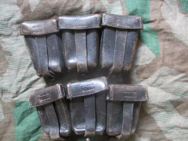 Original Genuine REAL pair of WW2 GERMAN ARMY / Waffen SS K98 BLACK LEATHER POUCH s