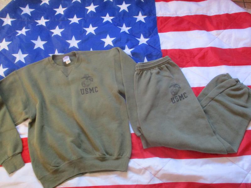 genuine USMC US marines MARINE PT ISSUE SWEATSHIRT & PANTS TRACK SUIT OG GREEN Vietnam war to MARPART Medium