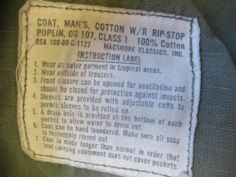 1969 VIETNAM WAR US ARMY SLANT POCKET OG107 GREEN Jungle combat JACKET COAT ML