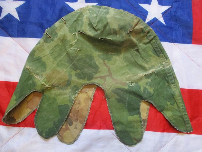 GENUINE 1973 US ARMY USMC issue Vietnam war m1 helmet cover Mitchell leaf camo