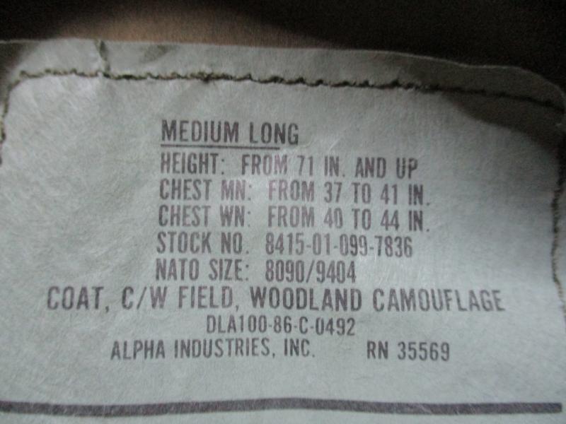 GENUINE ALPHA industries US ARMY USA Issue WOODLAND CAMO M65 COAT COMBAT JACKET medium long - large