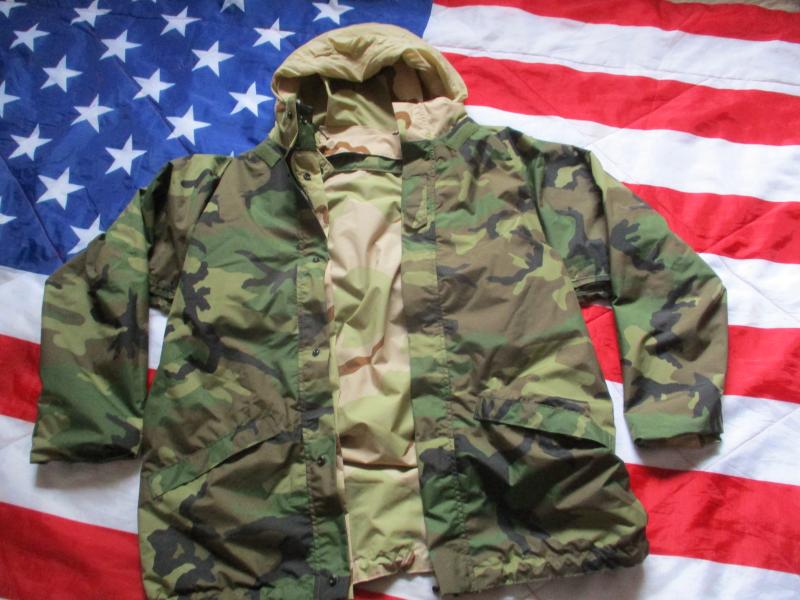 USSF REVERSIBLE ECWCS tri desert - m81 woodland camo waterproof goretex PARKA COAT Large / Long