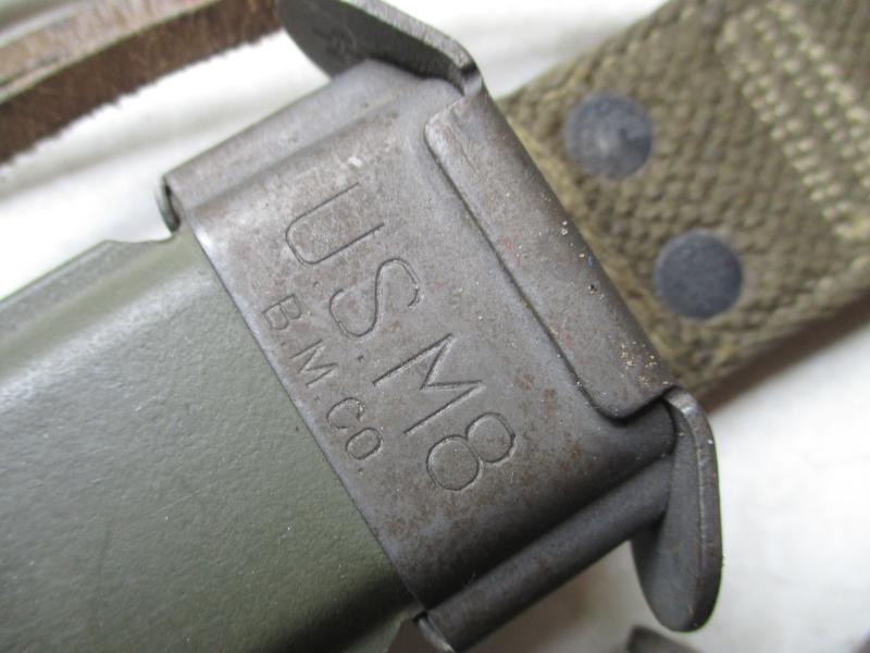 WW2 US ARMY M3 case FIGHTING KNIFE in M8 shorty B.MCO SCABARD 1943 / 1944 . MINT CONDITION .