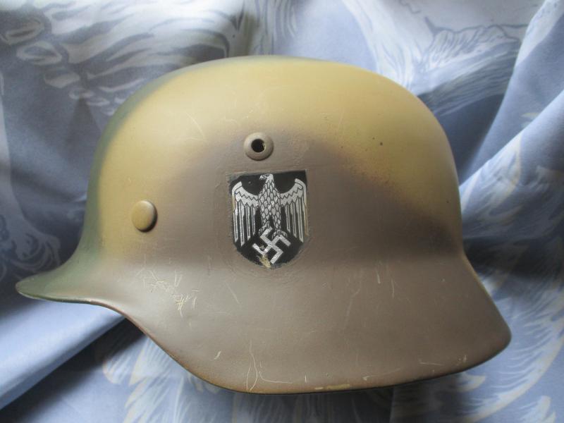 ORIGINAL WW2 GERMAN NORWEGIAN reissue M35 HELMET REFURBISHED TO ARMY single decal NORMANDY CAMO