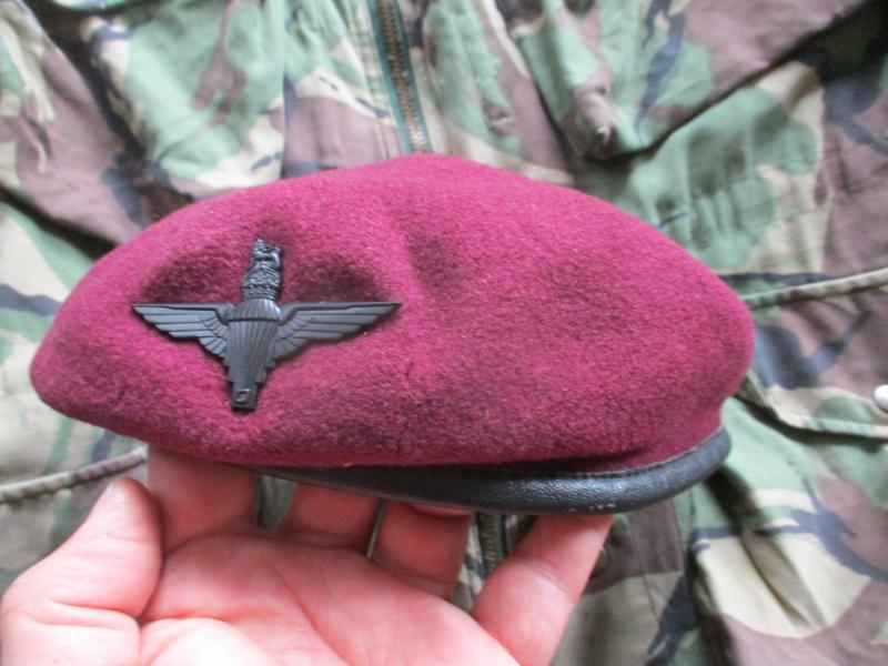 genuine PARACHUTE REGIMENT AIRBORNE MAROON BERET leather band SHAPED used 56cm M