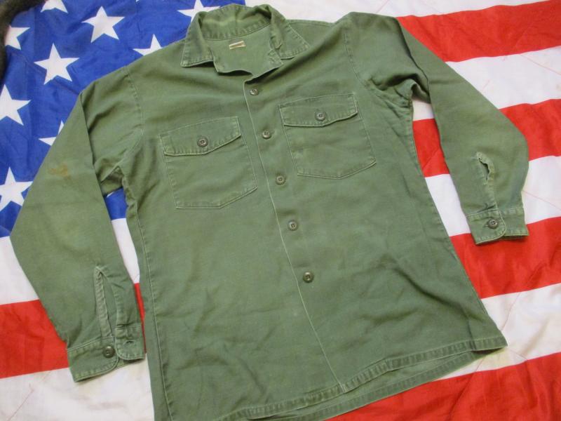 ORIGINAL US ARMY Vietnam War OG 107 UTILITY COTTON SATEEN SHIRT 16 1/2 X 34 = LARGE