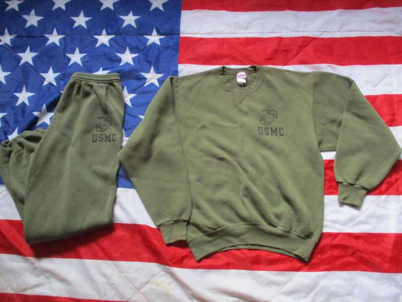 GENUINE USMC US MARINES MARINE marpat PT SWEATSHIRT & PANTS vietnam OG GREEN