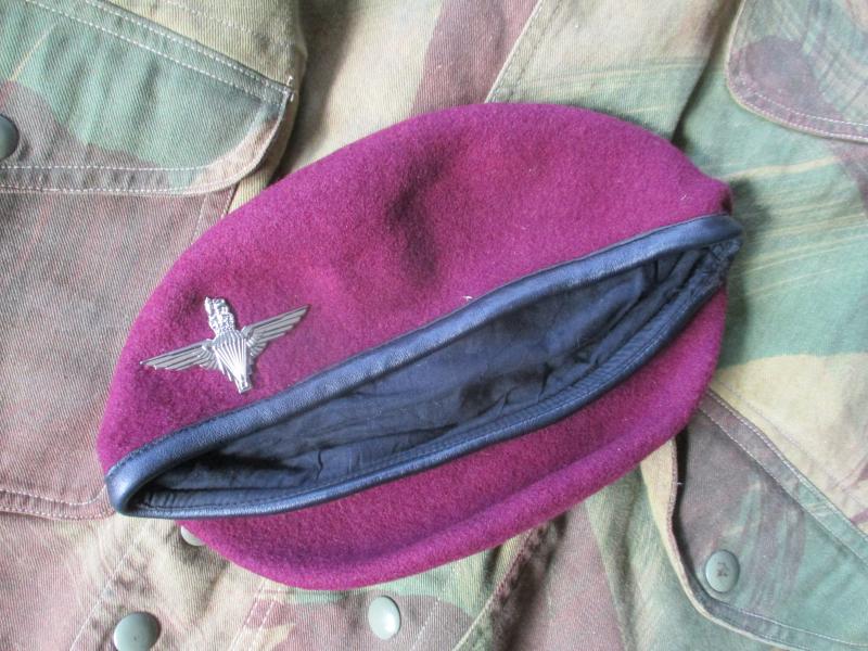 genuine PARACHUTE REGIMENT AIRBORNE MAROON BERET leather band SHAPED used 58cm M