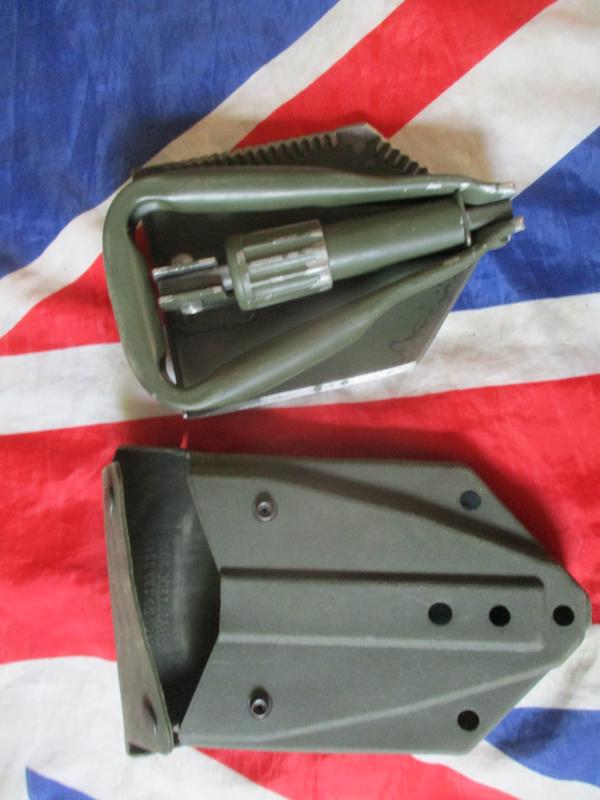 BRITISH ARMY ISSUE plce 3 way folding SPADE ENTRENCHING TOOL & CASE