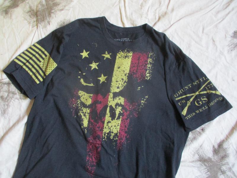 real GRUNT STYLE usa AMERICAN FALG SKULL military gear T SHIRT large