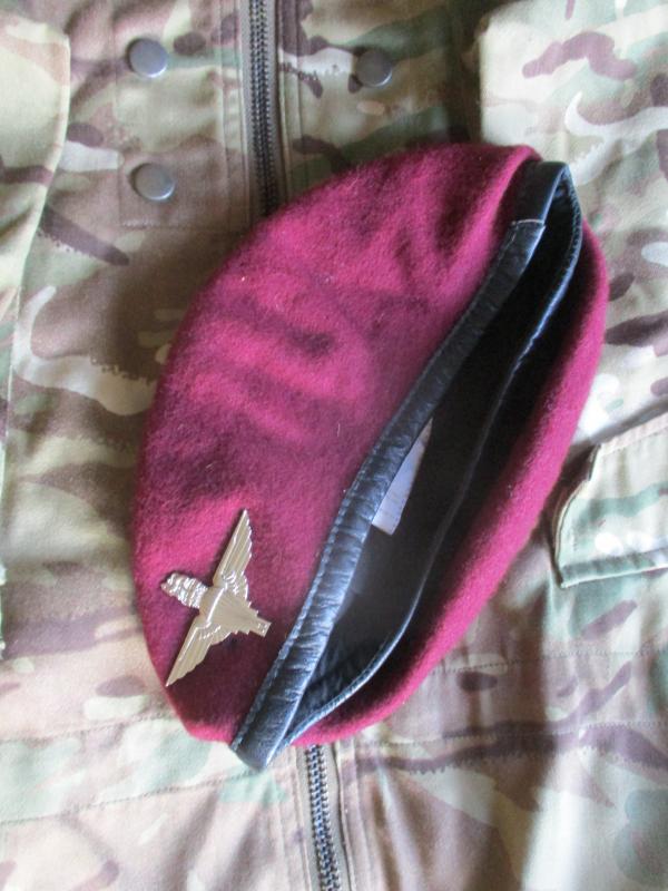 genuine PARACHUTE REGIMENT AIRBORNE MAROON BERET leather band SHAPED used 56cm M